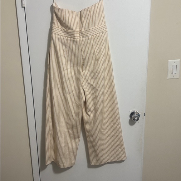 1 Topshop Cream Pinstripe Strapless Jumpsuit - Picture 6 of 7